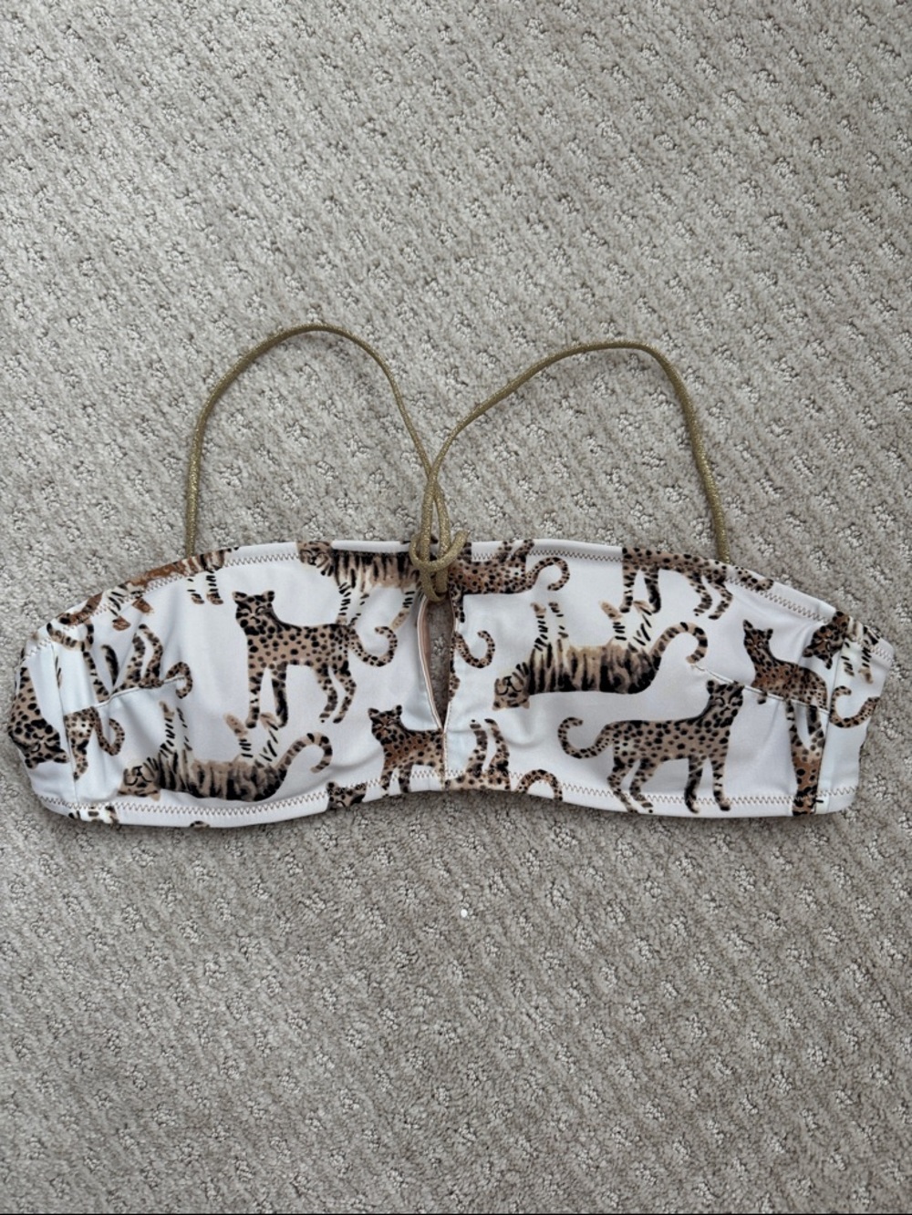 aerie White Leopard Print Bandeau Bikini Top